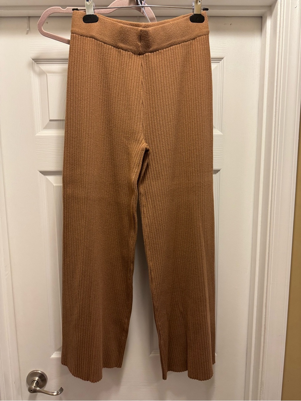 SHEIN Ribbed Wide Leg Pants in Camel Brown